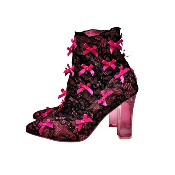 Sugar Thrillz Rubine Lace Sock Heels Bow Coquette Whimsigoth Size 8 - Picture 3 of 10